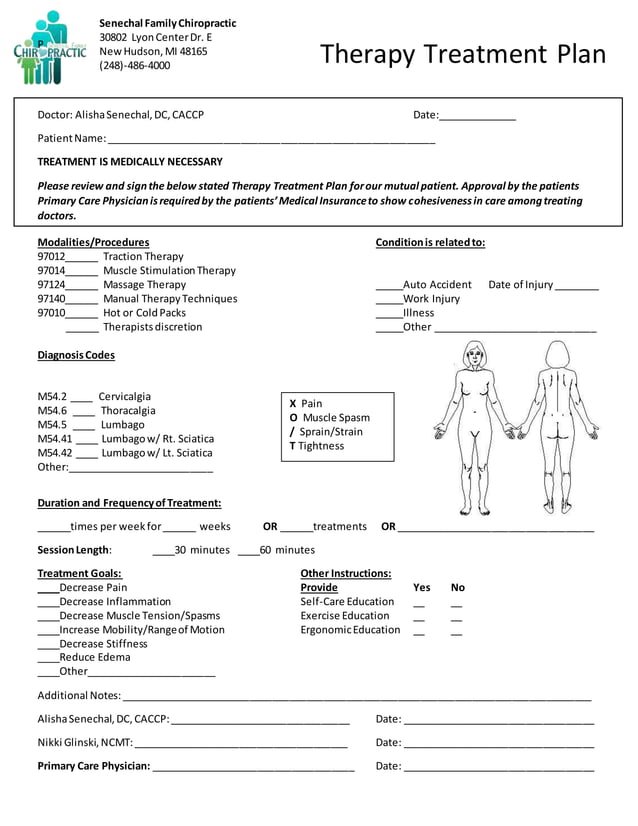 Massage treatment plan | DOCX