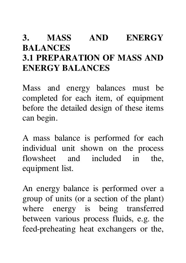 Mass and energy balance