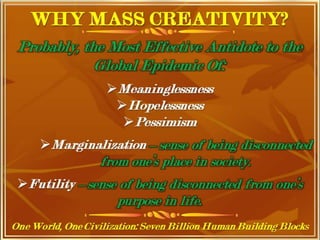 One World, One Civilization, Seven
Billion Human Building Blocks
 