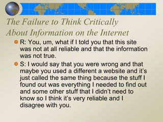 Online and Offline Reading Comprehension Are Not Identical(r=0.19, n = 89, N.S.)Online ReadingComprehension = ORCA BlogOffline Reading = Connecticut Mastery Test (CMT)of Reading ComprehensionLeu, D. Castek, J., Hartman, D., Coiro, J., Henry, L., Kulikowich, J., Lyver, S. (2005).