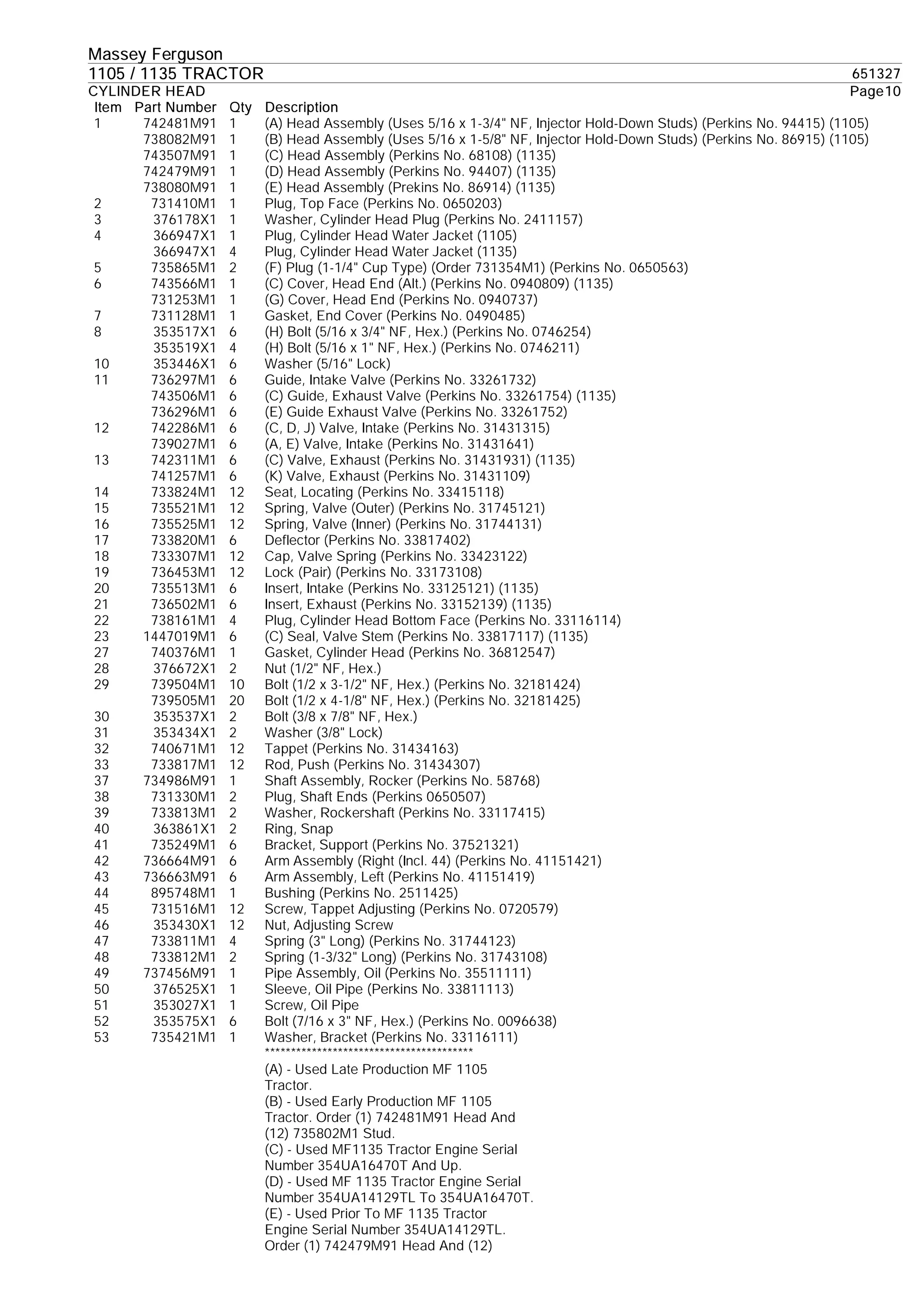 Massey ferguson 1105 tractor service parts catalogue manual | PDF
