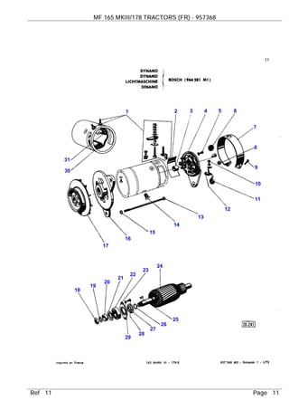 Massey Ferguson Mf 165 Mkiii Tractors Fr Service Parts Catalogue Ma