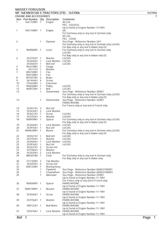 Massey Ferguson Mf 168 Mkiii 168 S Tractors Fr Parts Catalogue Man