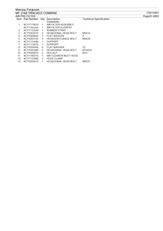 Massey ferguson mf 2168 tracked combine parts catalogue manual | PDF