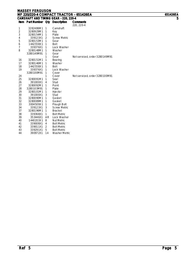 Massey Ferguson Mf 2 Compact Tractor Parts Catalogue Manual