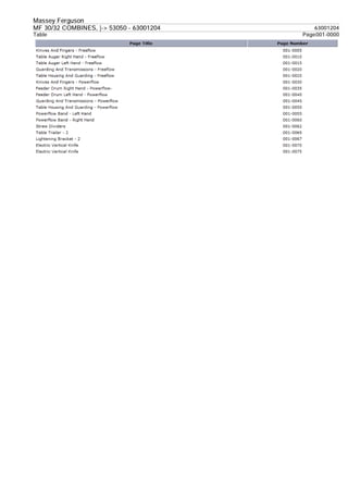 Massey Ferguson
MF 30/32 COMBINES, |-> 53050 - 63001204 63001204
Table Page001-0000
 