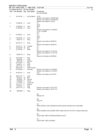Massey Ferguson MF 675 TRACTOR, - 1984 (FR) Tractor Parts Catalogue ...