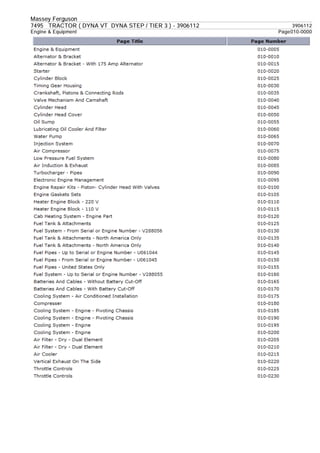 Massey Ferguson
7495 TRACTOR ( DYNA VT DYNA STEP / TIER 3 ) - 3906112 3906112
Engine & Equipment Page010-0000
 