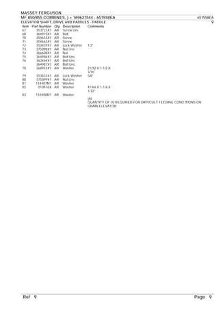 Massey ferguson mf 855 combines (  169627544) parts catalogue manual