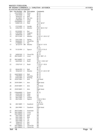 Massey ferguson mf 855 combines (  169627544) parts catalogue manual