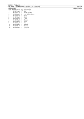 Massey ferguson mf 9205 telescopic handler parts catalogue manual | PDF