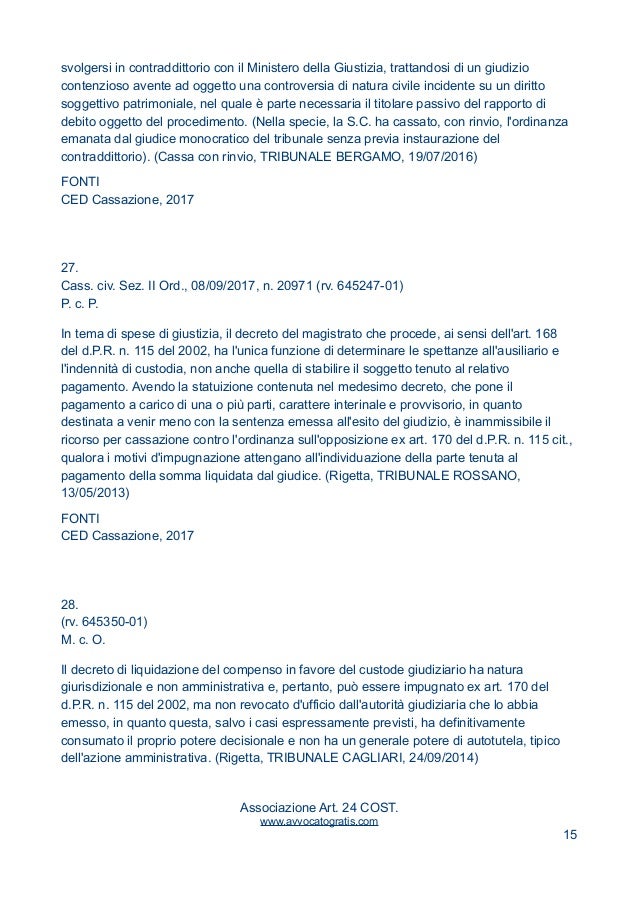 Massimario Opposizione Revoca Gratuito Patrocinio 2015 2019