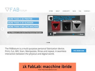 1k FabLab: macchine ibride
Fonte: http://www.fabtotum.com/

 