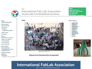 International FabLab Association
Fonte: http://www.fablabinternational.org/
 