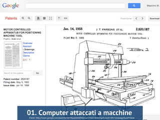 Fonte: http://www.google.com/patents?id=rRpqAAAAEBAJ&printsec=drawing&zoom=4#v=onepage&q&f=false
01. Computer attaccati a macchine
 
