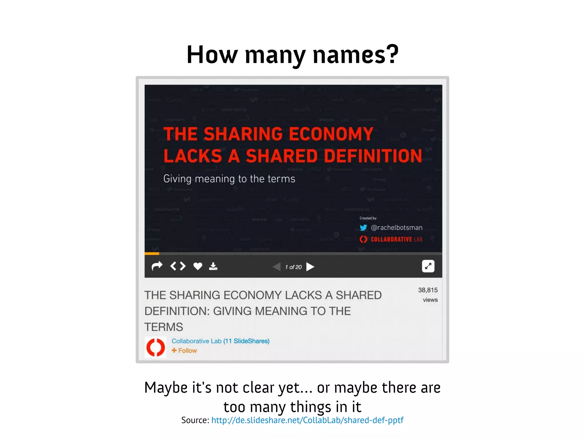 How many names?
Maybe it's not clear yet… or maybe there are
too many things in it
Source: http://de.slideshare.net/CollabLab/shared-def-pptf
 