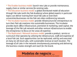 * The Enabler business model: launch new Labs or provide maintenance,
supply chain or similar services for existing Labs.
...
