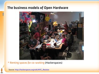 The business models of Open Hardware




* Renting spaces for co-working (Hackerspaces)

Source: http://hackerspaces.org/wiki/NYC_Resistor
 