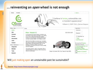 … reinventing an open wheel is not enough




Will just making open an unstainable past be sustainable?

Source: http://www.theoscarproject.org/
 