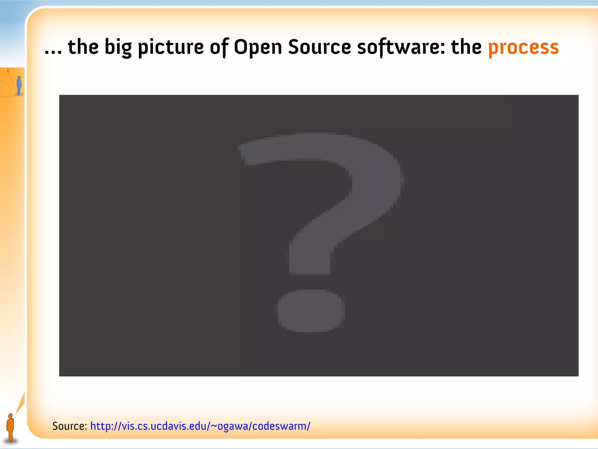 … the big picture of Open Source software: the process




Source: http://vis.cs.ucdavis.edu/~ogawa/codeswarm/
 