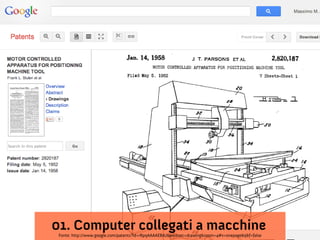 01. Computer collegati a macchine
 Fonte: http://www.google.com/patents?id=rRpqAAAAEBAJ&printsec=drawing&zoom=4#v=onepage&q&f=false
 