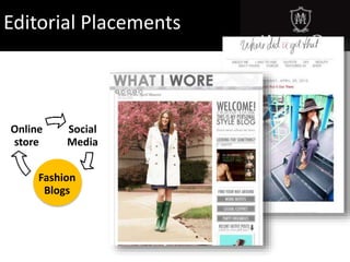 Editorial Placements
Social
Media
Fashion
Blogs
Online
store
 