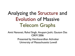Analyzing the  Structure  and  Evolution  of Massive  Telecom Graphs ,[object Object],[object Object],Presented by Harshavardhan Achrekar University of Massachusetts Lowell 