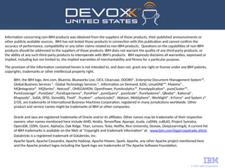 © 2017 IBM Corporation
Information concerning non-IBM products was obtained from the suppliers of those products, their published announcements or
other publicly available sources. IBM has not tested those products in connection with this publication and cannot confirm the
accuracy of performance, compatibility or any other claims related to non-IBM products. Questions on the capabilities of non-IBM
products should be addressed to the suppliers of those products. IBM does not warrant the quality of any third-party products, or
the ability of any such third-party products to interoperate with IBM’s products. IBM expressly disclaims all warranties, expressed or
implied, including but not limited to, the implied warranties of merchantability and fitness for a particular purpose.
The provision of the information contained herein is not intended to, and does not, grant any right or license under any IBM patents,
copyrights, trademarks or other intellectual property right.
IBM, the IBM logo, ibm.com, Bluemix, Blueworks Live, CICS, Clearcase, DOORS®, Enterprise Document Management System™,
Global Business Services ®, Global Technology Services ®, Information on Demand, ILOG, LinuxONE™, Maximo®,
MQIntegrator®, MQSeries®, Netcool®, OMEGAMON, OpenPower, PureAnalytics™, PureApplication®, pureCluster™,
PureCoverage®, PureData®, PureExperience®, PureFlex®, pureQuery®, pureScale®, PureSystems®, QRadar®, Rational®,
Rhapsody®, SoDA, SPSS, StoredIQ, Tivoli®, Trusteer®, urban{code}®, Watson, WebSphere®, Worklight®, X-Force® and System z®
Z/OS, are trademarks of International Business Machines Corporation, registered in many jurisdictions worldwide. Other
product and service names might be trademarks of IBM or other companies.
Oracle and Java are registered trademarks of Oracle and/or its affiliates. Other names may be trademarks of their respective
owners: oher names mentioned here include AMD, Nvidia, Tensorflow. Aparapi, Jcuda, cuDNN, cuBLAS, Project Sumatra,
OpenJDK, CERN, Geant, AlphaGo, Oak Ridge, Titan, Lenovo, Tesla, Netflix, Rice University, Devoxx, DeepLearning4j. A current list
of IBM trademarks is available on the Web at "Copyright and trademark information" at: www.ibm.com/legal/copytrade.shtml.
Databricks is a registered trademark of Databricks, Inc.
Apache Spark, Apache Cassandra, Apache Hadoop, Apache Maven, Spark, Apache, any other Apache project mentioned here
and the Apache product logos including the Spark logo are trademarks of The Apache Software Foundation.
 