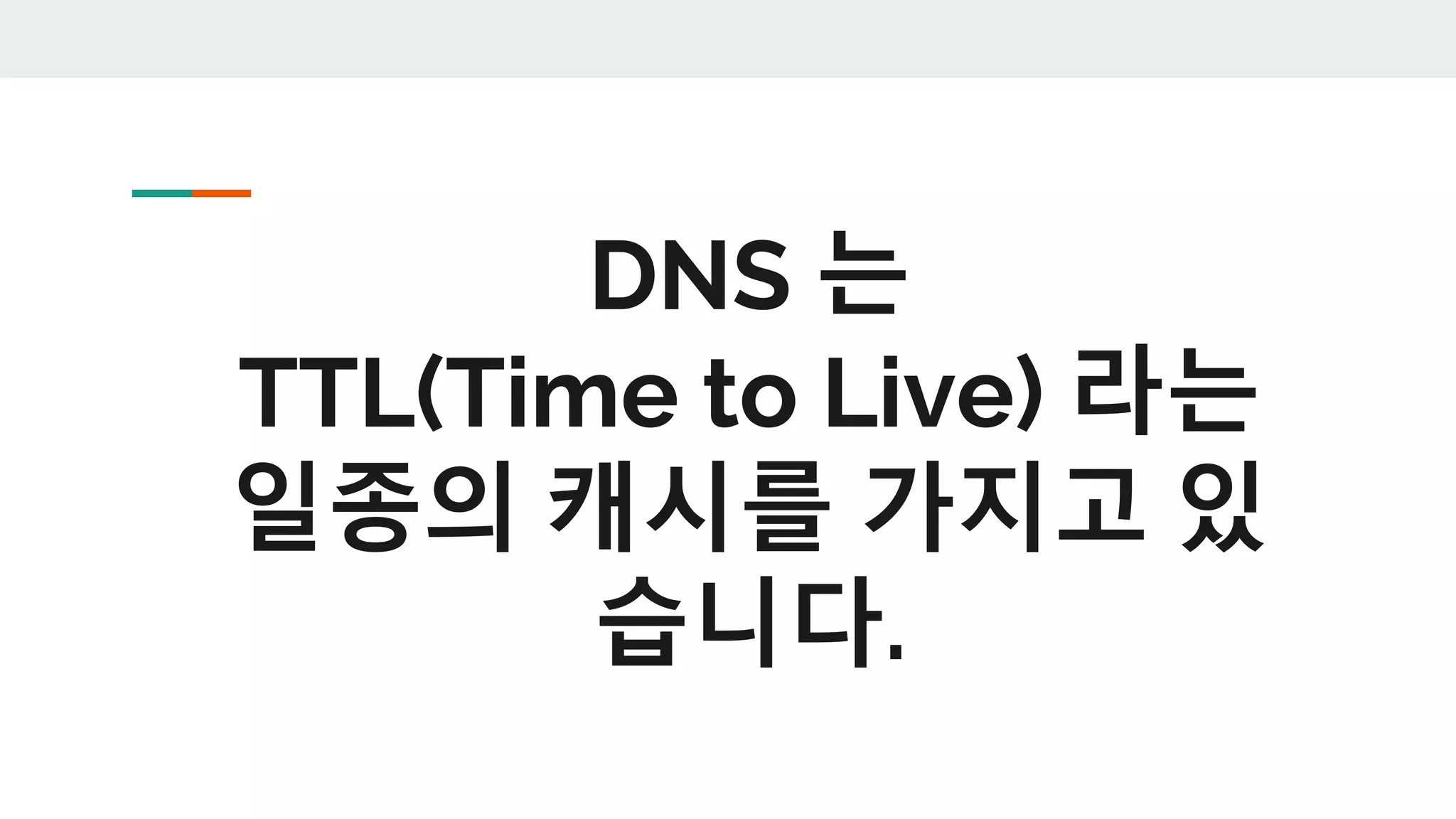 DNS 는
TTL(Time to Live) 라는
일종의 캐시를 가지고 있
습니다.
 