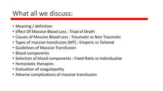 Comprehensive Guide to Massive Blood Transfusion in Critical Care | PDF