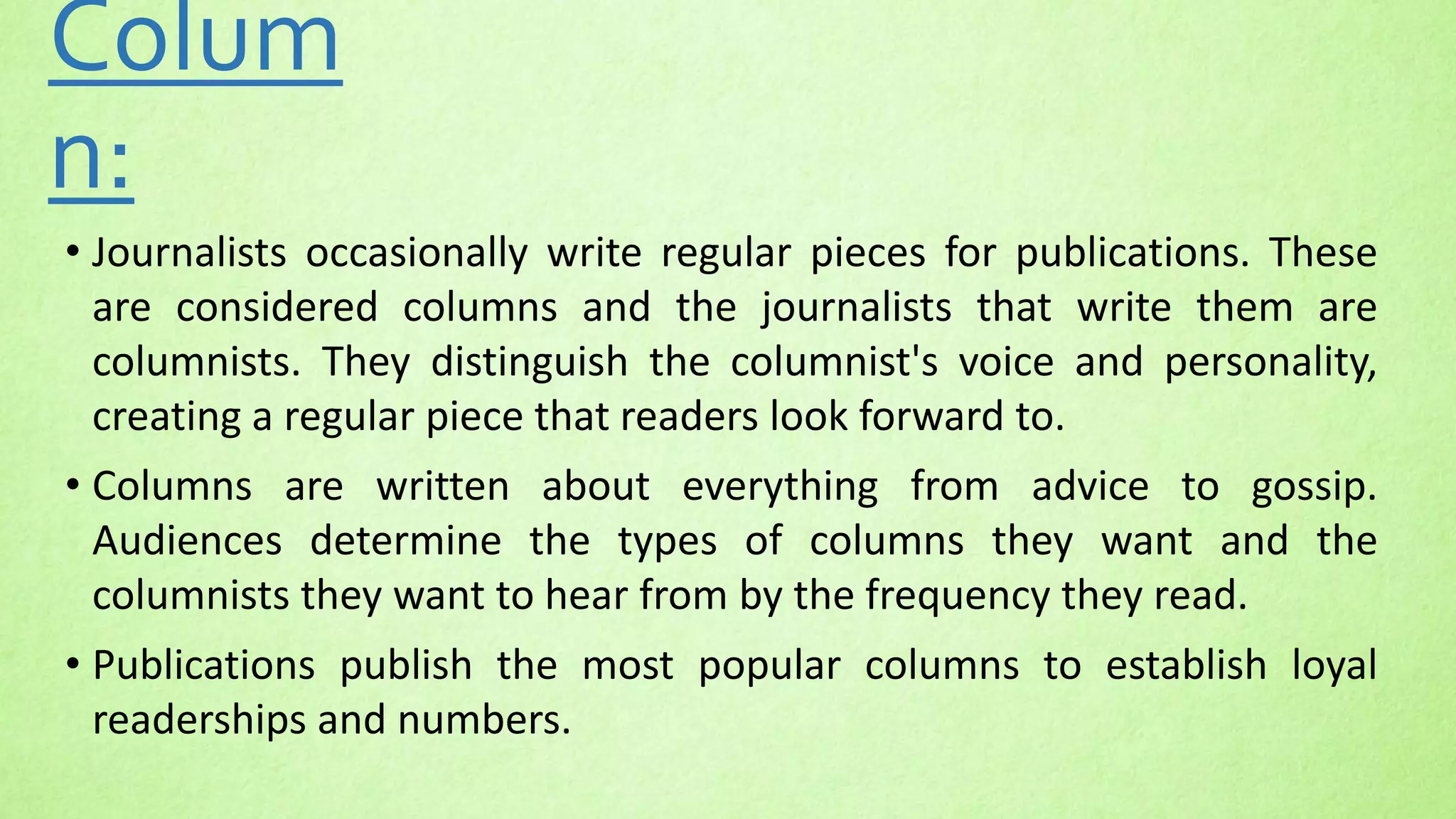 Column and it's Role in Journalism | PPTX