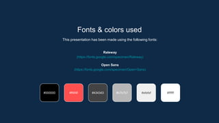 Fonts & colors used
This presentation has been made using the following fonts:
Raleway
(https://fonts.google.com/specimen/Raleway)
Open Sans
(https://fonts.google.com/specimen/Open+Sans)
#ff4f4f #434343
#000000 #efefef
#b7b7b7 #ffffff
 