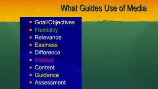 What Guides Use of MediaWhat Guides Use of Media
 