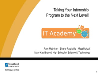 Pam Mathison | Shane Robitaille | MassMutual
Mary Kay Brown | High School of Science & Technology
1
Taking Your Internship
Program to the Next Level!
 