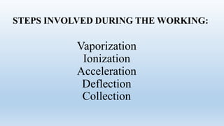 Ionization
• Vapor are allowed to enter in ionization chamber
• Vapors are ionized with the help of high energy electrons
...