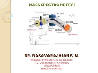MASS SPECTROMETRY-I
Dr. BASAVARAJAIAH S. M.
Assistant Professor and Coordinator
P.G. Department of Chemistry
Vijaya College
Bangalore-560 004
 
