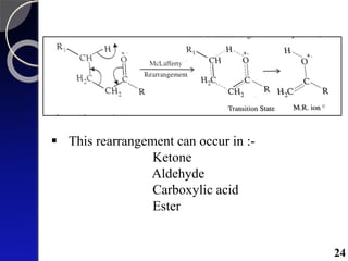 24
 This rearrangement can occur in :-
Ketone
Aldehyde
Carboxylic acid
Ester
 