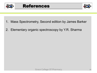 References
1. Mass Spectrometry, Second edition by James Barker
2. Elementary organic spectroscopy by Y.R. Sharma
36Grace College Of Pharmacy
 