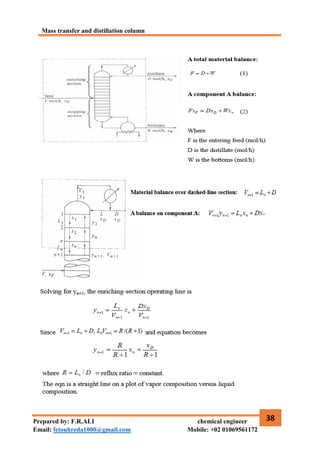 Mass transfer and distillation column
38
Prepared by: F.R.ALI chemical engineer
Email: fetouhreda1000@gmail.com Mobile: +02 01069561172
 