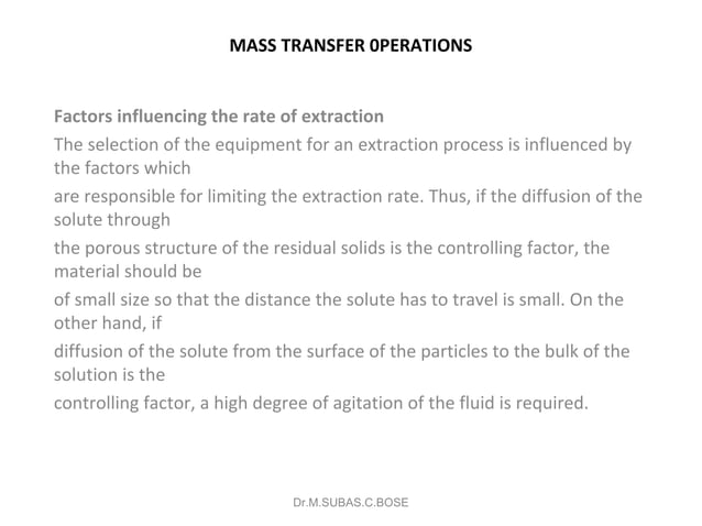 Mass transfer operations