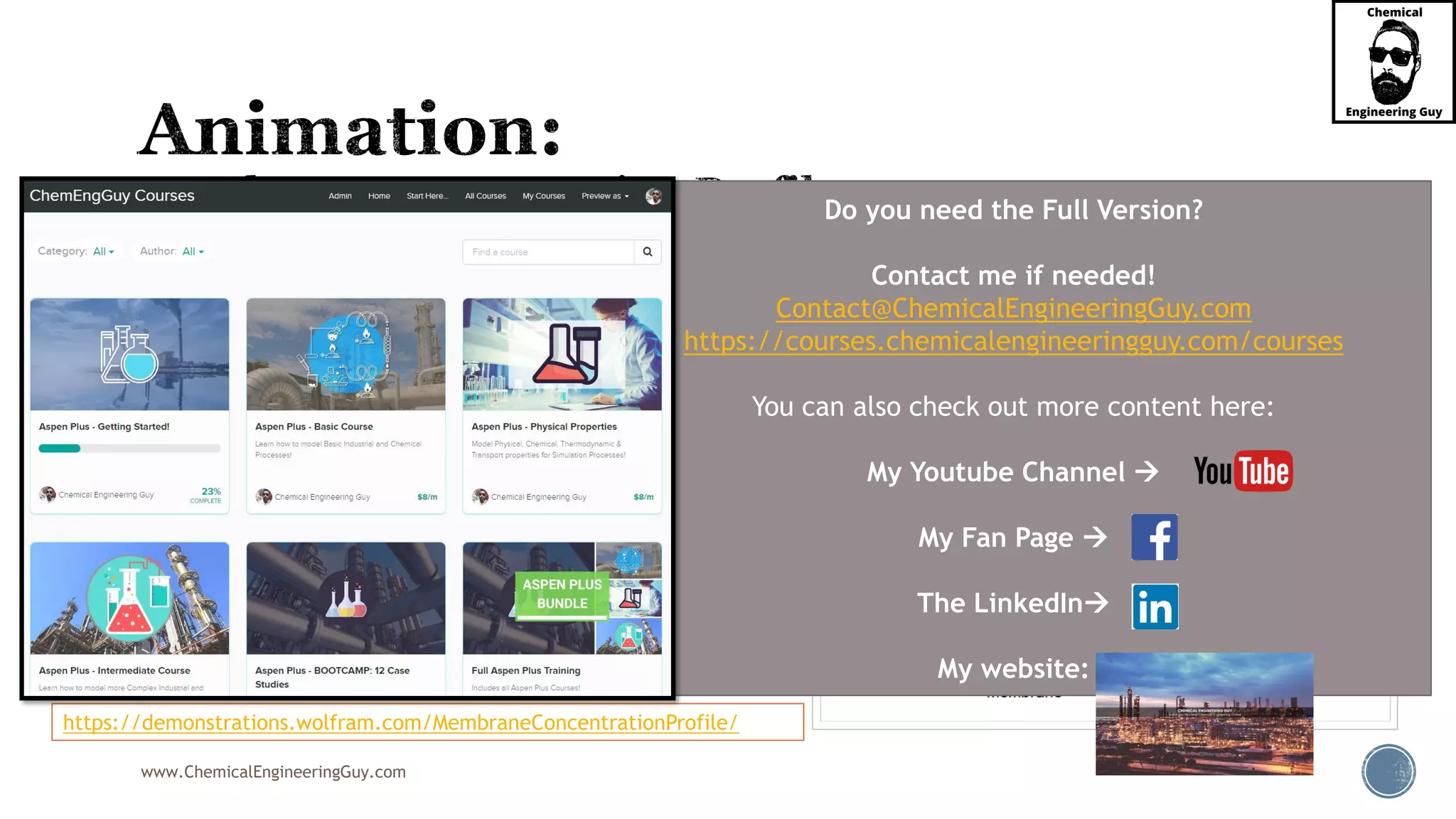 www.ChemicalEngineeringGuy.com
https://demonstrations.wolfram.com/MembraneConcentrationProfile/
Do you need the Full Version?
Contact me if needed!
Contact@ChemicalEngineeringGuy.com
https://courses.chemicalengineeringguy.com/courses
You can also check out more content here:
My Youtube Channel 
My Fan Page 
The LinkedIn
My website:
 