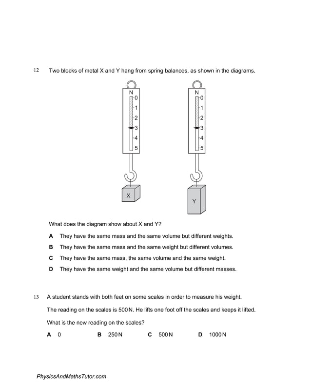 Mass & Weight (Multiple Choice) QP.pdf | Geology | Science
