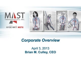 NYSE MKT: MSTX
NYSE MKT: MSTX
Corporate Overview
April 3, 2013
Brian M. Culley, CEO
 