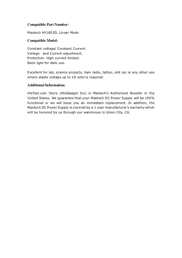 Mastech hy1803 d linear power supply