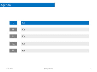 Agenda
13.06.2014 Philip Müller 2
XyI.
XyIII.
XyIV.
XyII.
XyV.