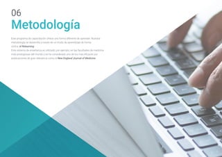 Metodología
06
Este programa de capacitación ofrece una forma diferente de aprender. Nuestra
metodología se desarrolla a través de un modo de aprendizaje de forma
cíclica: el Relearning.
Este sistema de enseñanza es utilizado, por ejemplo, en las facultades de medicina
más prestigiosas del mundo y se ha considerado uno de los más eficaces por
publicaciones de gran relevancia como el New England Journal of Medicine.
 