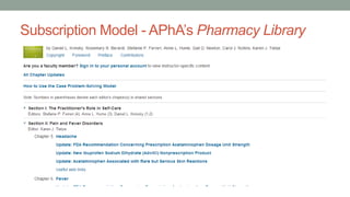 Subscription Model - APhA’s Pharmacy Library
 