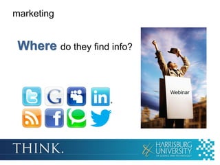 marketing


 Where do they find info?


                            Webinar
 
