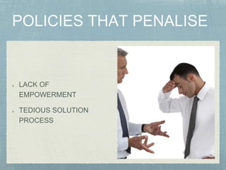 LACK OF
EMPOWERMENT
TEDIOUS SOLUTION
PROCESS
 