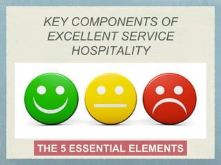 KEY COMPONENTS OF
EXCELLENT SERVICE
HOSPITALITY
THE 5 ESSENTIAL ELEMENTS
 